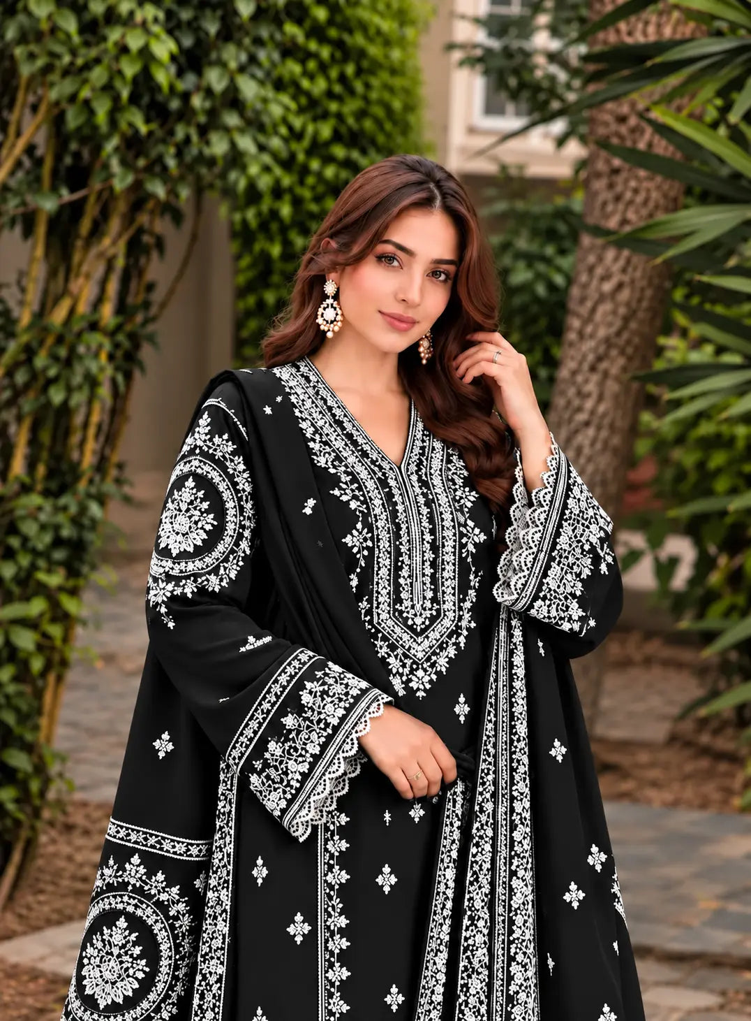 ANEELAS -3PC Embroidered Shirt with Digital Printed Shawl - 1003